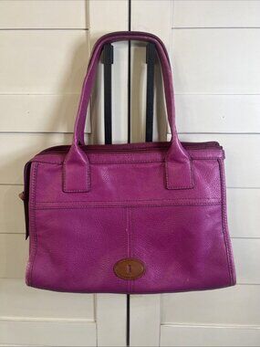 FOSSIL Magenta Leather MORGAN Satchel Purse Bag